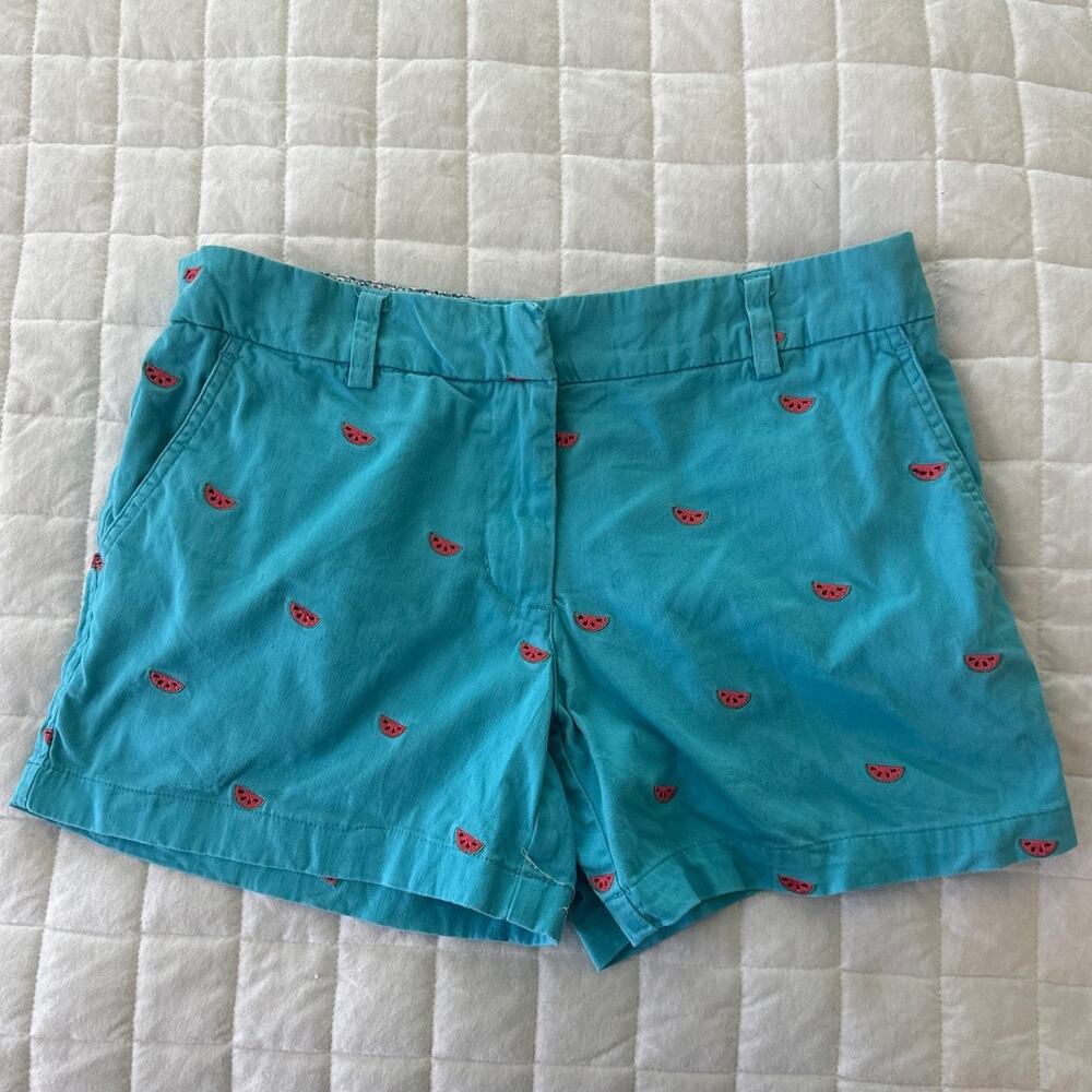 Cambridge Dry Goods Shorts Womens 2 Blue Chino Watermelon Print Preppy Coastal